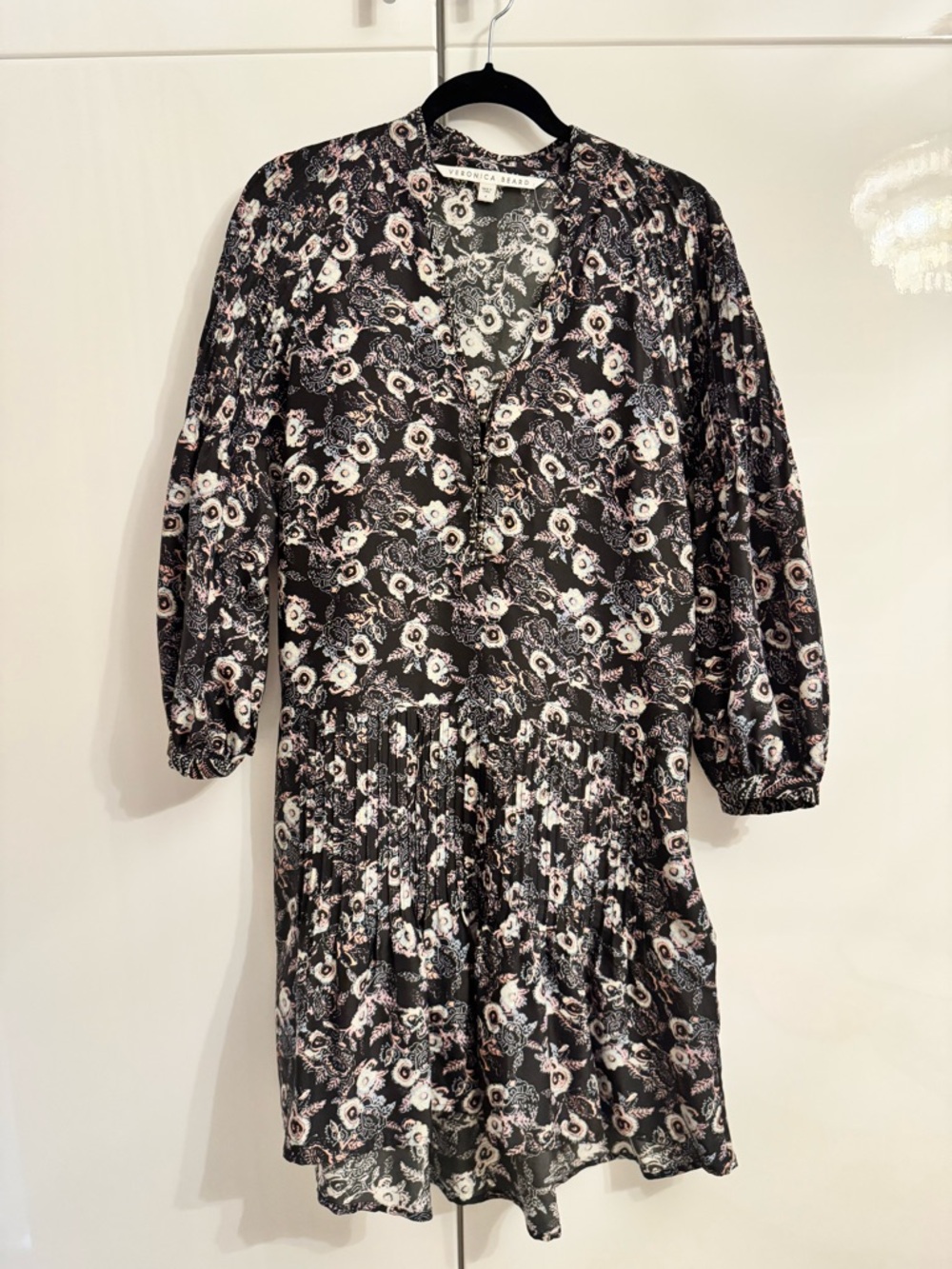 Veronica Beard Black Floral Long Sleeve Dress